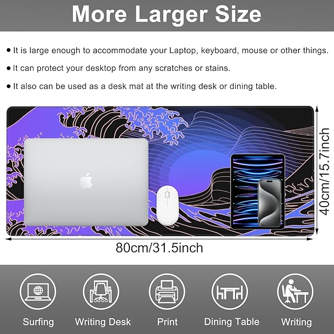 Mouse Pad, Large Ocean's Crest Leap Desk Mat, Extended Non-Slip Gaming Keyboard - Image 2