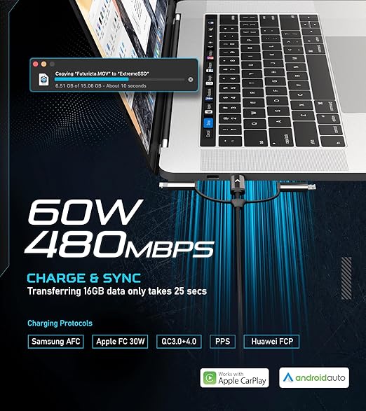 Futurizta Tech Zeus-X 6-in-1 Universal Multi Cable Fast Charging 60W Laptop PD - Image 5