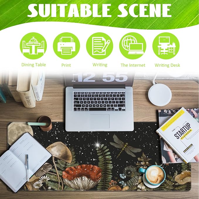 Large Gaming Mouse Pad for Desk, Cute Forest Mushroom Desk Mat, Starry Night - Image 3