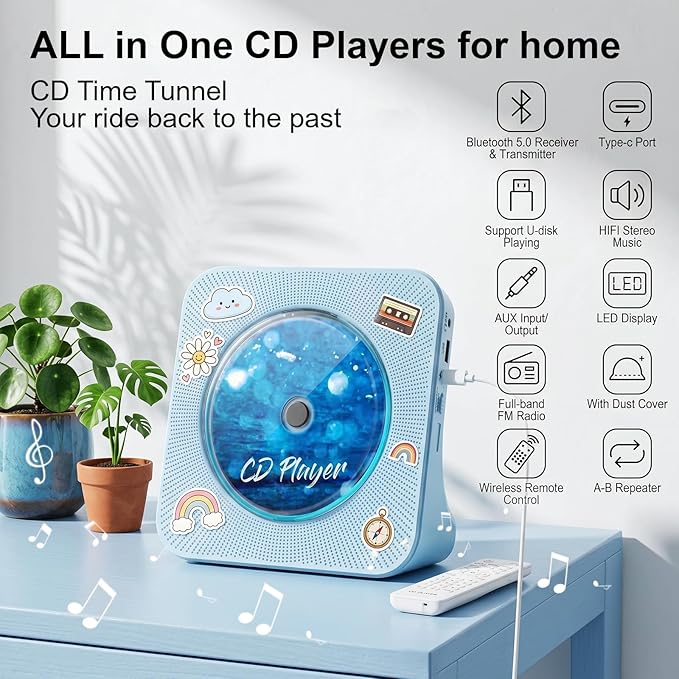 Gueray CD Player Portable Bluetooth Desktop CD Player - Image 2