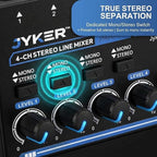 Jyker 4 Channel Stereo Line Mixer, Compact Audio Mixer TS/TRS Line Level Sources - Image 9