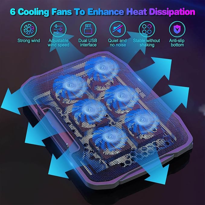 Adjustable Laptop Stand with 6 Quiet Cooling Fans, Upgraded Laptop Cooler - Image 3