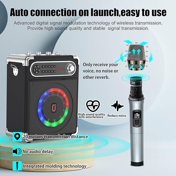 Bluetooth Speaker with Two Wireless Microphones, Outdoor Speaker with - Image 3