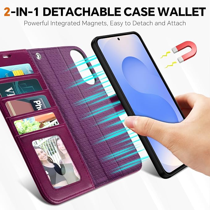 TUCCH Case for Galaxy S25 Edge, 2 in 1 Magnetic PU Leather Wallet Wrist Strap - Image 3