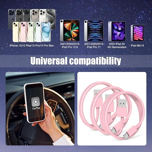 3-Pack Pink USB A to USB C Cable，USB to USB C Car Carplay Cable - Image 6