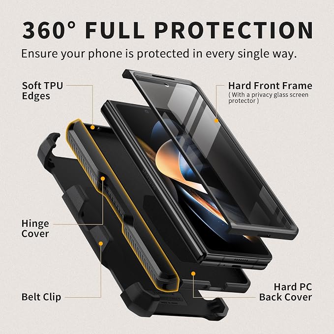 TONGATE for Z Fold 5 Case with Ring Stand, Built-in S Pen Holder & Glass Screen - Image 6