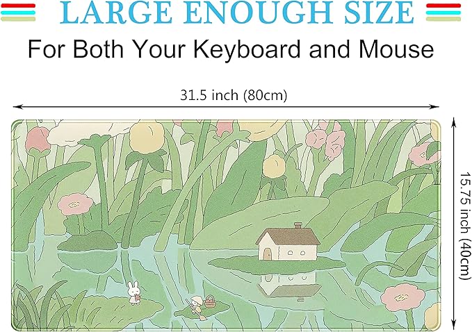 Kawaii Green Desk Mat Cute Mouse Pad Japanese, Flowers and Plants Keyboard Mat - Image 2