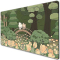 Anime Forest Desk Mat, Cute Green Mouse Pad, Kawaii Aesthetic Full Desktop Pad by DSKGSJH