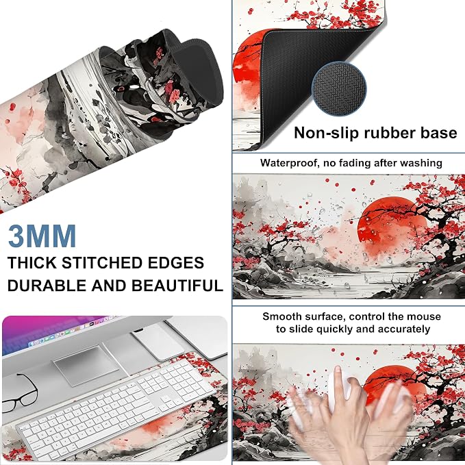 Large Mouse Pad Ink Painting Gaming Desk Pad Computer Keyboard Non-Slip - Image 2