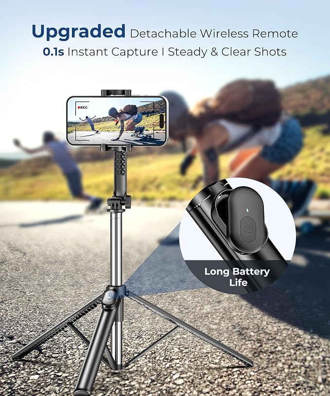 67‘’ Selfie Stick Travel Tripod, Extendable Tripod - Image 3