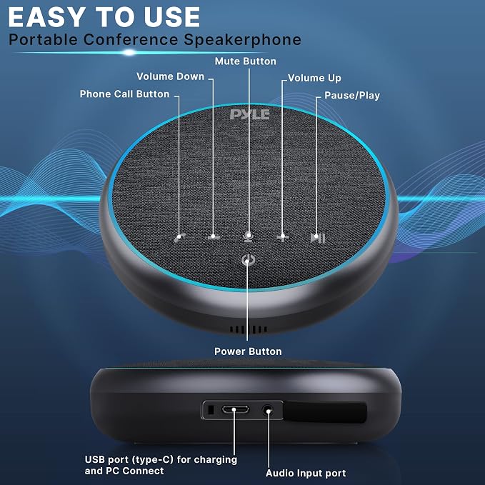 Pyle Portable Conference Speakerphone, 10m Omnidirectional Microphone Coverage - Image 2
