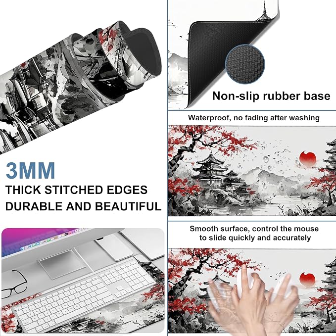 Oriental Painting Gaming Mouse Pad 3mm Thick Stitched Edge Waterproof Non-Slip - Image 2