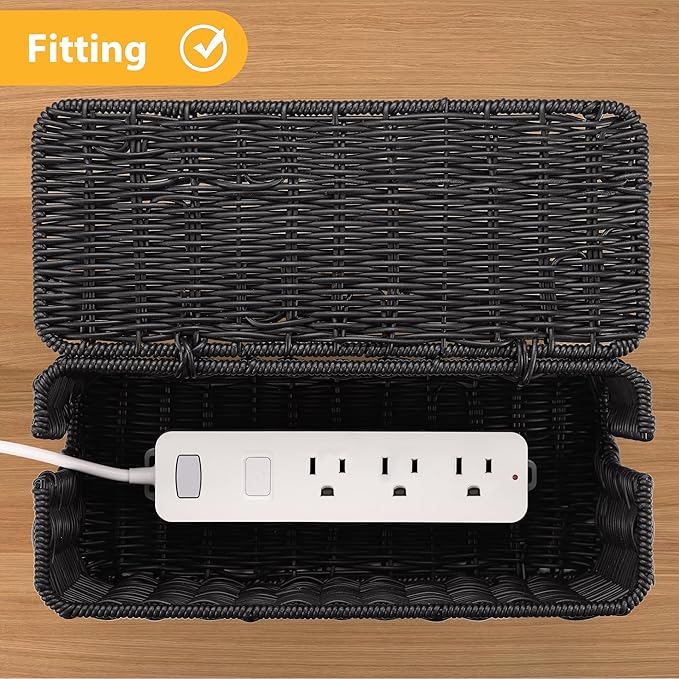 Handmade Cable Management Box, Imitation Rattan Cord Organizer Cord Hider Box - Image 2