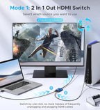 4K@60Hz HDMI Splitter Switch 2 in 1 Out, WARRKY Bidirectional 2x1 Switcher UHD - Image 2