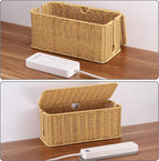2Pack Large Cable Management Box, Handwoven Imitation Rattan Cord Organizer - Image 7