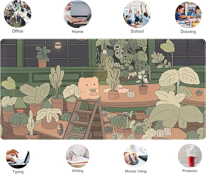 Cute Desk Mat Kawaii Bear Mousepad Cute Anime Plant Desk Protector, Kawai - Image 6