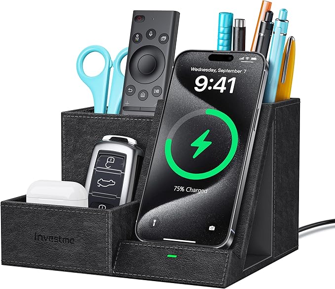 Wireless Charger with Desk Organizer, Pen Pencil Holder, Office Supplies and by Investme