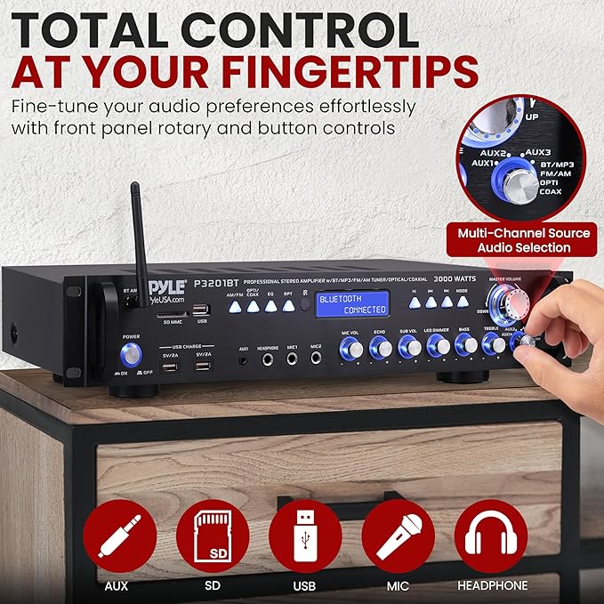 Pyle Multi Channel Bluetooth Preamplifier Receiver - Image 3