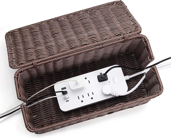 Large Cable Management Box, Handwoven Imitation Rattan Cord Organizer Cord - Image 5