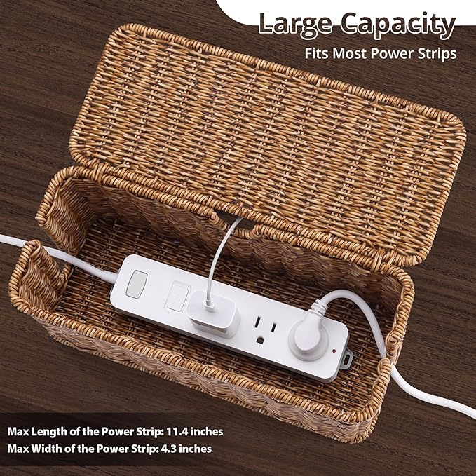 Handmade Cable Management Box, Imitation Rattan Cord Organizer Cord Hider Box - Image 2