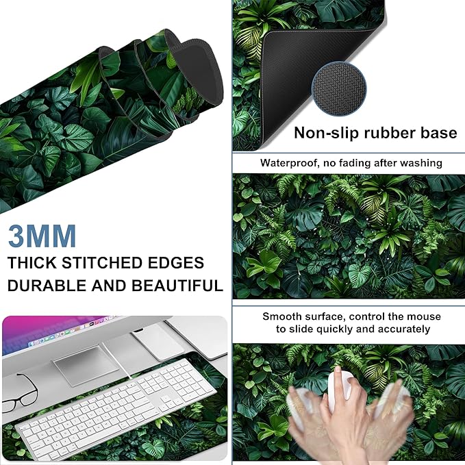 Large Mouse Pad Monstera Leaf Gaming Desk Pad Computer Keyboard Non-Slip - Image 2