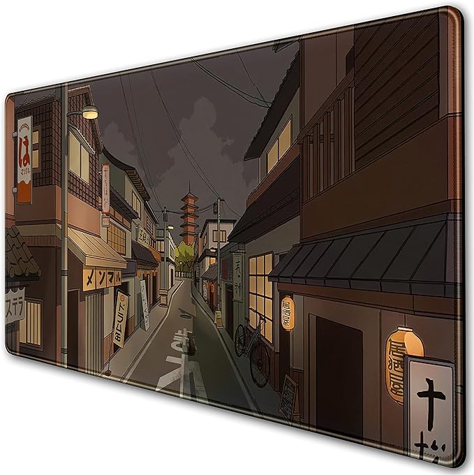 Tokyo Street at Night Kawaii Japanese XL Mouse Pad, Cute Gaming Desk Pads by DSKGSJH