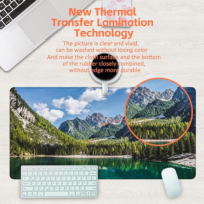 Desk Mat, Lake Mountain Landscape Desk Pad, The Alps Large Gaming Mouse Pad - Image 4
