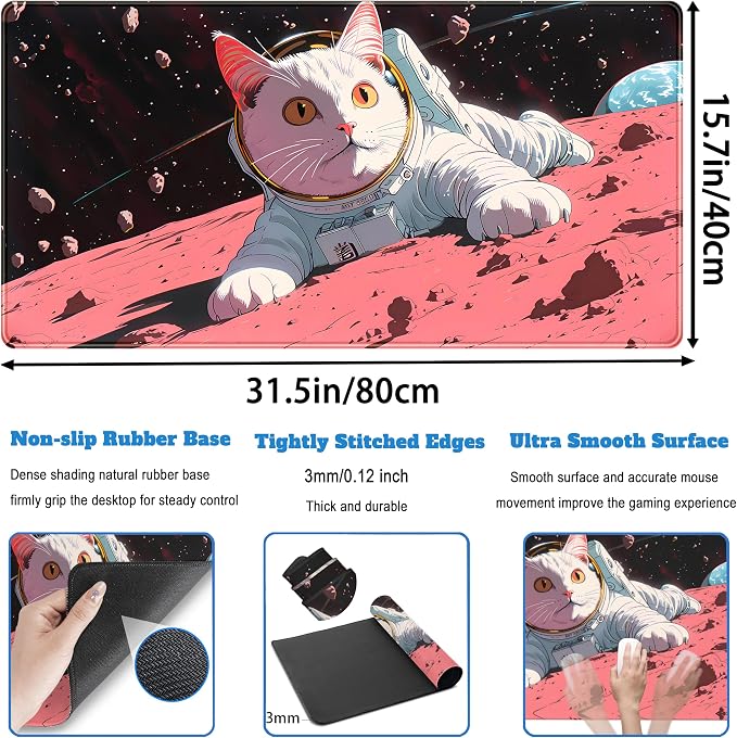Cat Desk Mat Full Desk Mouse Pad Gaming Mat XXL, Fun Desktop Mats Computer - Image 4