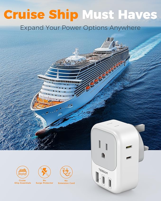 US to UK Plug Adapter 3 Pack, TESSAN Type G Adapter - Image 7