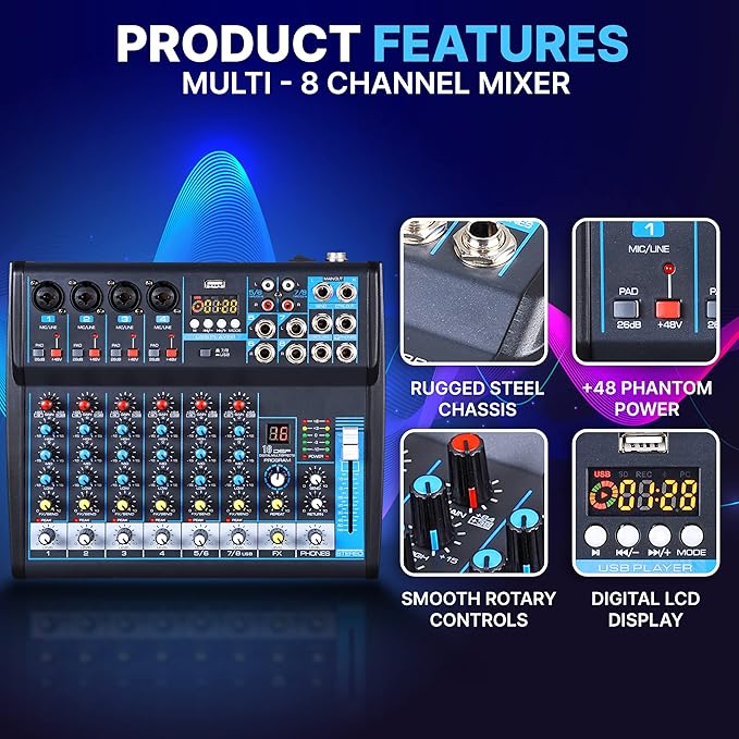 Pyle 8 Channel Bluetooth Studio Mixer - Image 6