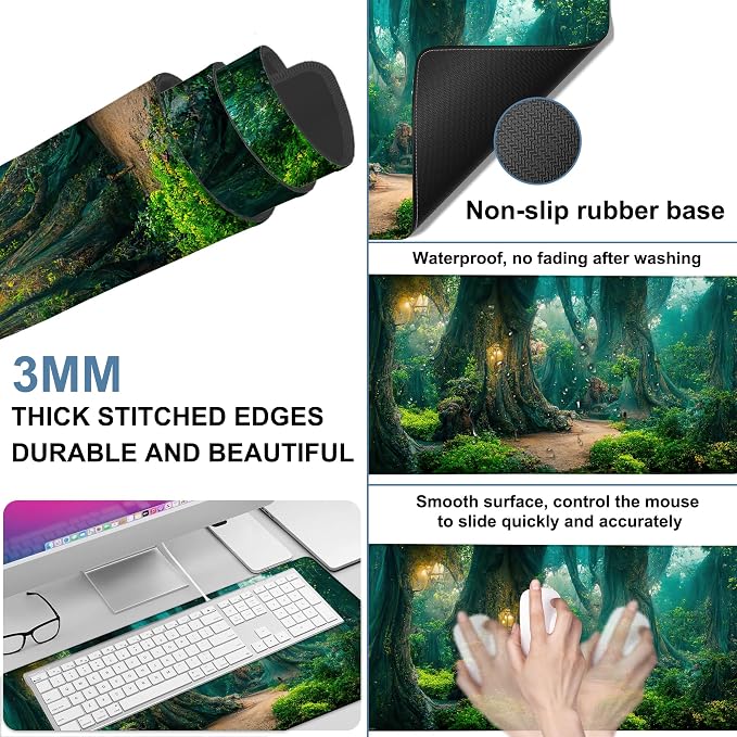 Gaming Desk Pad Large Extra Length Mysterious Forest Mouse Pad Keyboard Laptop - Image 2