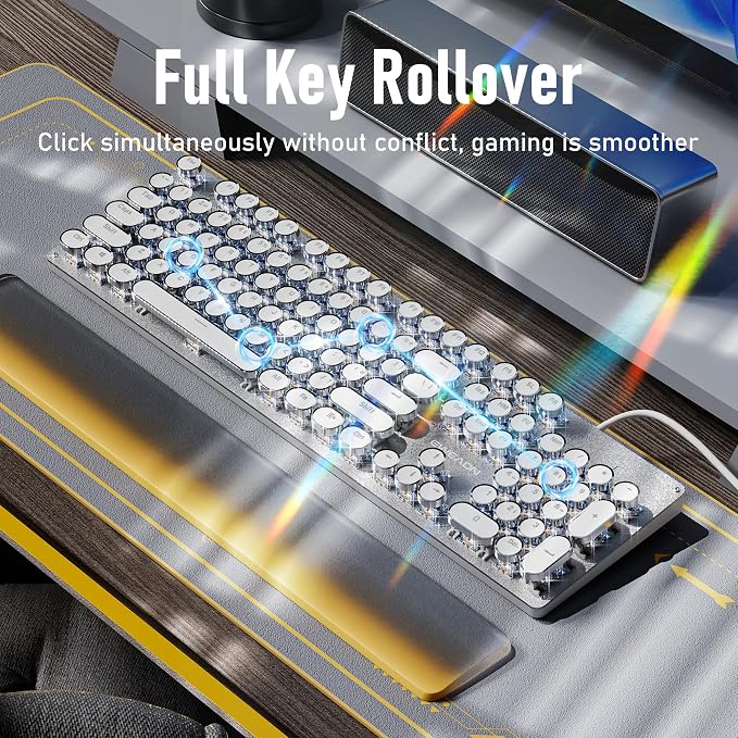 EWEADN TK100 Typewriter Style Wired Mechanical Keyboard, 104 Keys Aesthetic - Image 5