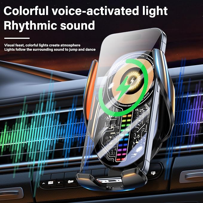 Car Phone Holder Wireless Car Charger, 15W Fast Charging Auto Sensing Clamping - Image 7