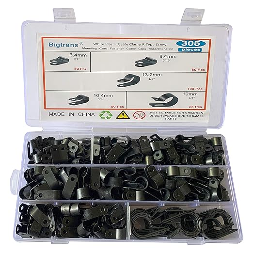 Bigtrans 305 Pcs Nylon Plastic R-Type Wire Clips 1/4" 5/16" 3/8" 1/2" 3/4" by Setber