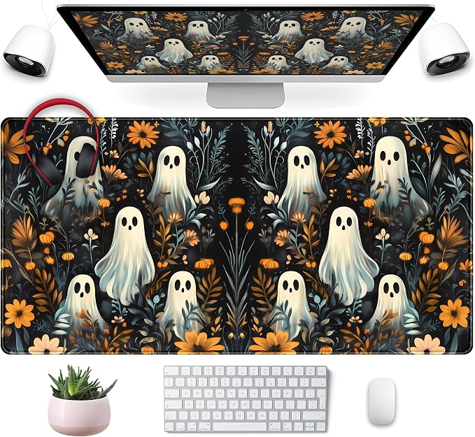 Retro Gothic Kawaii Desk Mat Cute Dark Academia Desk Pad Large Floral Mouse Pad by Mechanical+Cattle