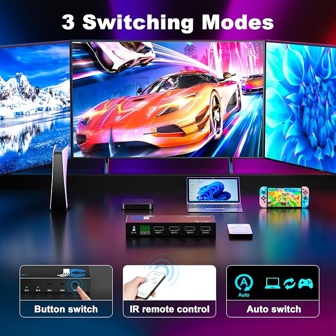 HDMI Switch 3 in 1 Out 4K@60Hz, 3 Ports HDMI Switcher Selector - Image 3