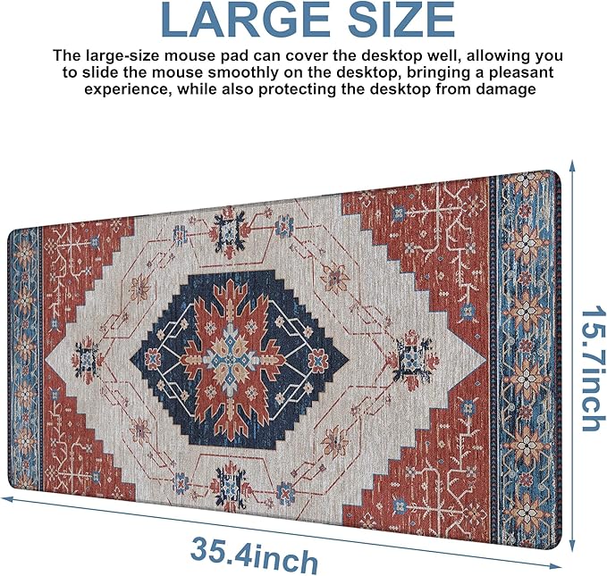 Vintage Style Rug Gaming Mouse Pad 3mm Thick Stitched Edge Waterproof Non-Slip - Image 3
