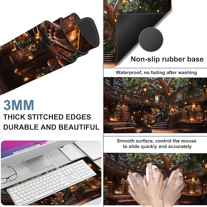 Large Mouse Pad Old Library Gaming Desk Pad Computer Keyboard Non-Slip - Image 2
