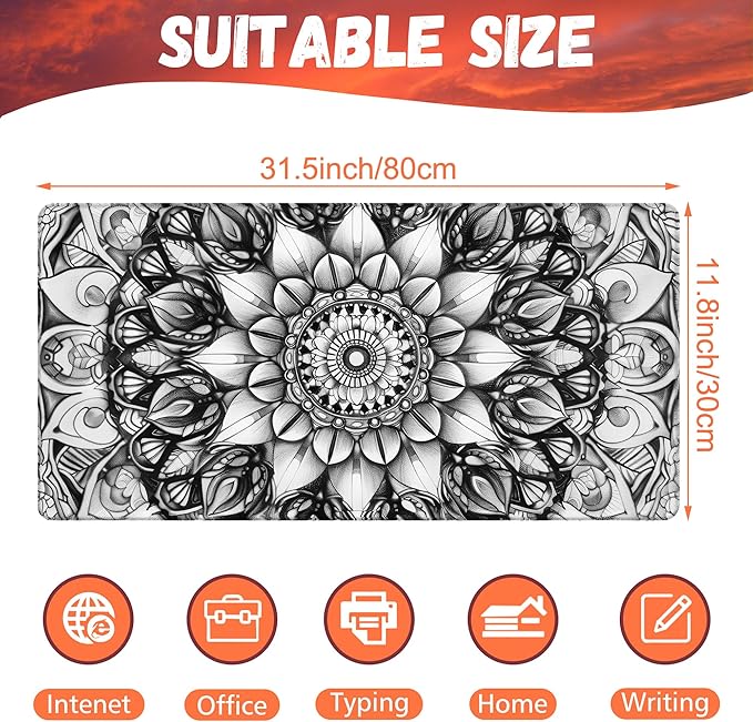 Large Gaming Mouse Pad for Desk, Mandala Flower Desk Pad, 31.5"x15.7" Extended - Image 2