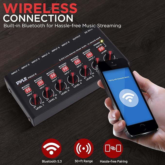 Pyle 6-Channel Wireless BT Streaming Mini Line Mixer - Image 5