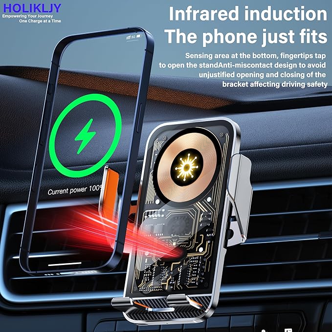 Wireless Car Charger Holder, 15W Fast Charging Car Phone Holder Charger - Image 6