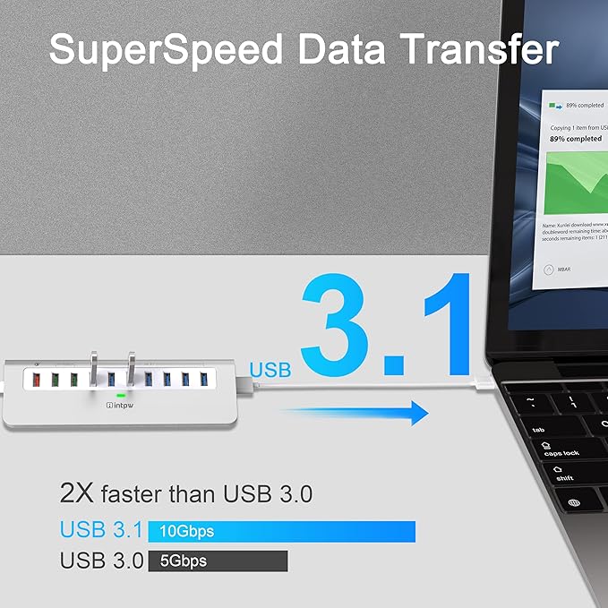 Powered USB Hub 10Gbps, 10 Port USB 3.1 Gen 2 Hub - Image 2