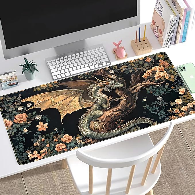 Desk Mat Cute Enchanted Forest Dragon Kawaii Mouse Pad XXL Large Extended - Image 2