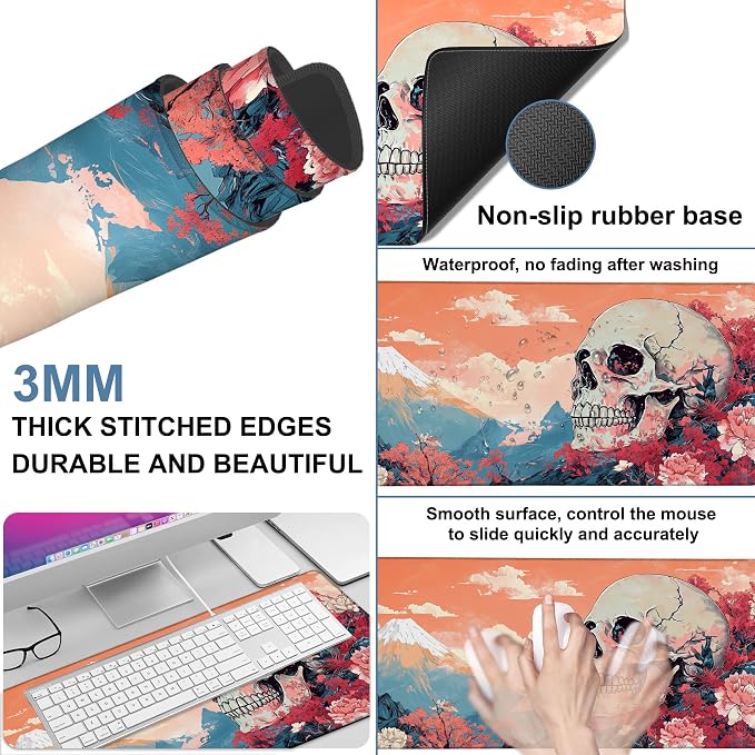 Anime Skull Gaming Mouse Pad 3mm Thick Stitched Edge Waterproof Non-Slip Large - Image 2