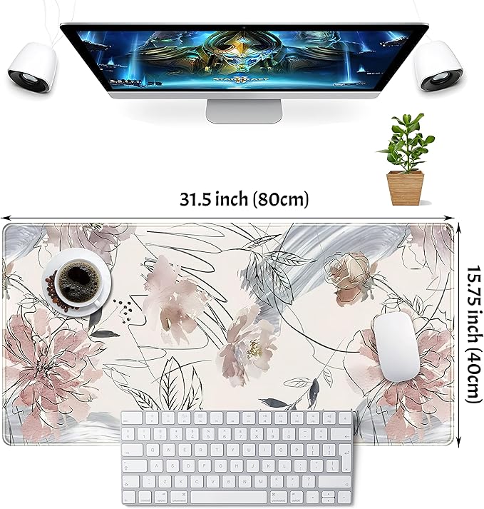 Desk Mat, Abstraction Hand Painted Flowers Extended Gaming Mouse Pad, Cute - Image 2