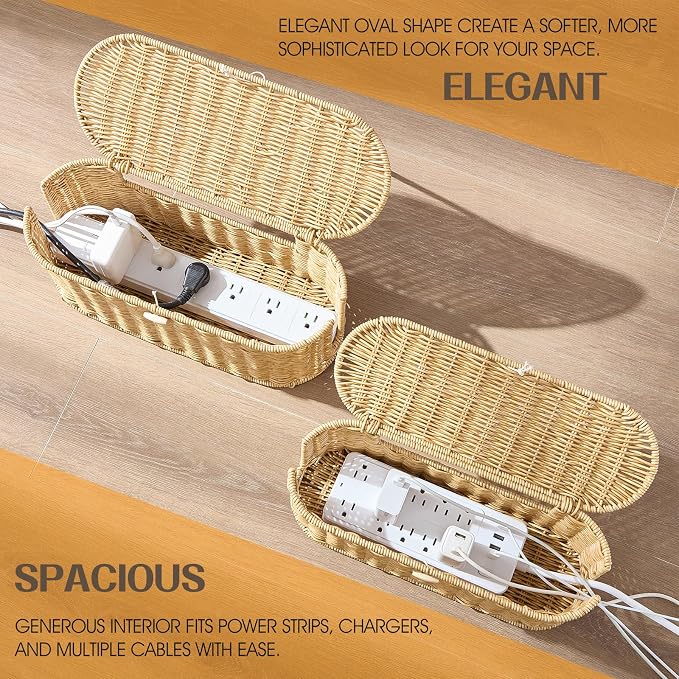 FairyHaus Cable Management Box 2Pack Caramel, Handwoven Large and Small Cable - Image 4