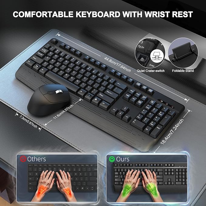 Wireless Keyboard and Mouse Combo, EDJO 2.4G Full-Sized Ergonomic Computer - Image 2