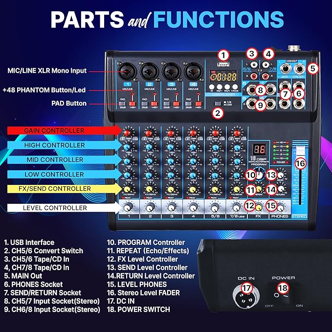 Pyle 8 Channel Bluetooth Studio Mixer - Image 2