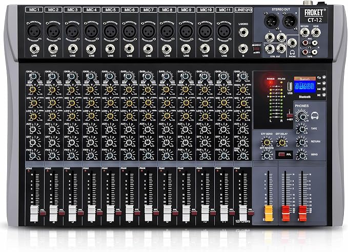 Pro DJ Mixer 12-Channel Audio Console by Froket