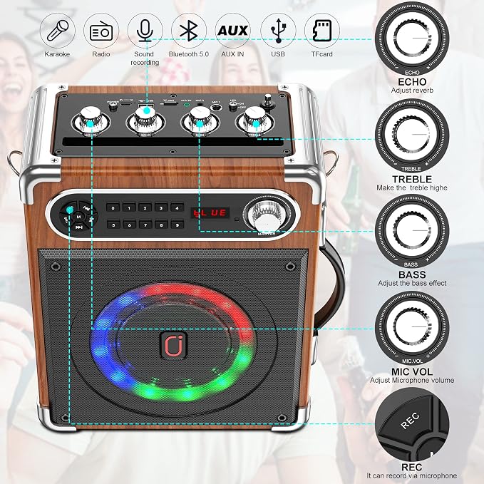 Bluetooth Speaker with Two Wireless Microphones, Outdoor Speaker with - Image 5